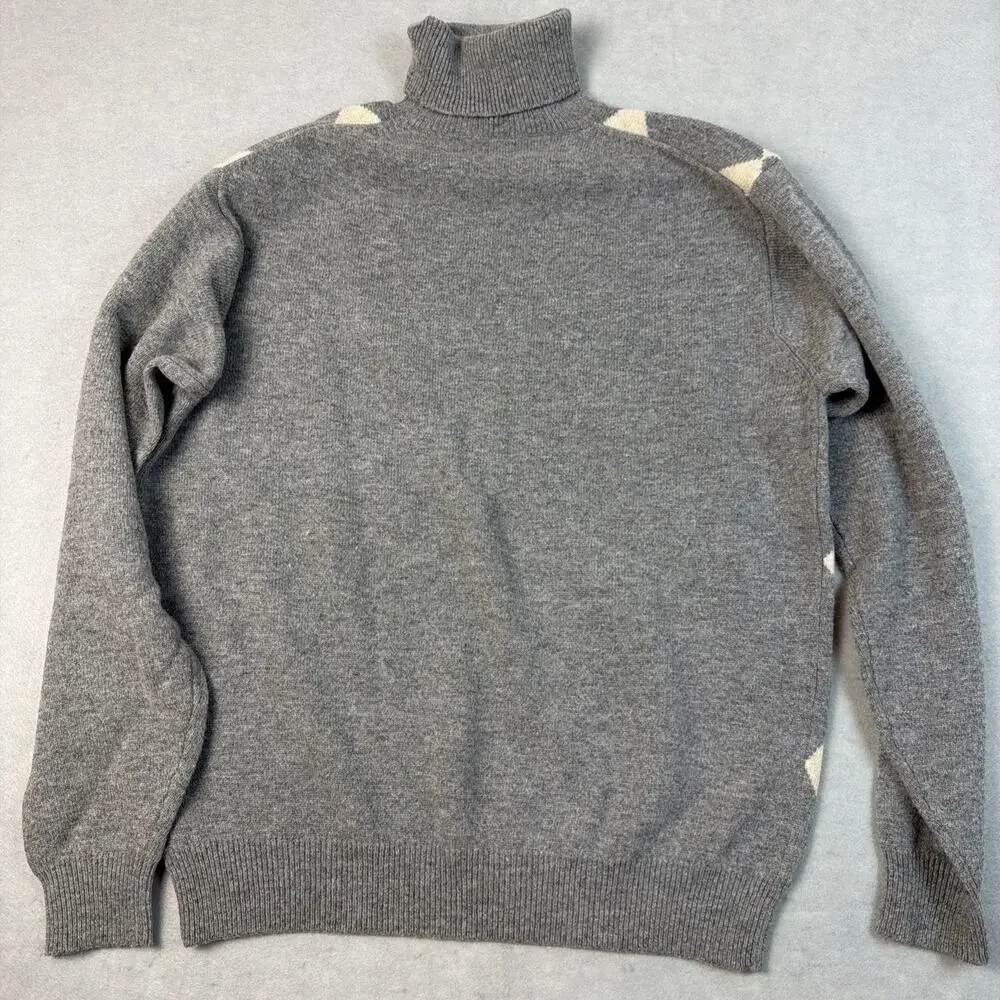 SHIPS English Argyle Pullover Lambswool‎ Sweater Turtleneck Mens L Gray Cream